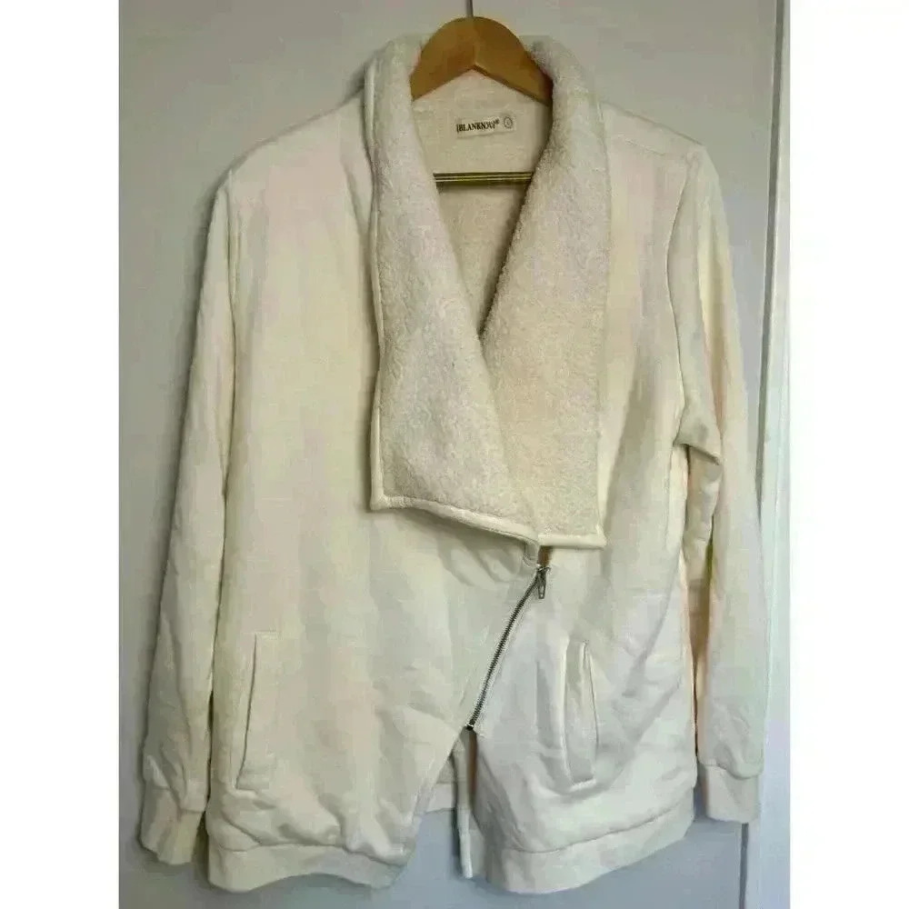 EUC Blank NYC Sherpa Cream zip cardigan sweater jacket Size L Cozy Thick Sherpa